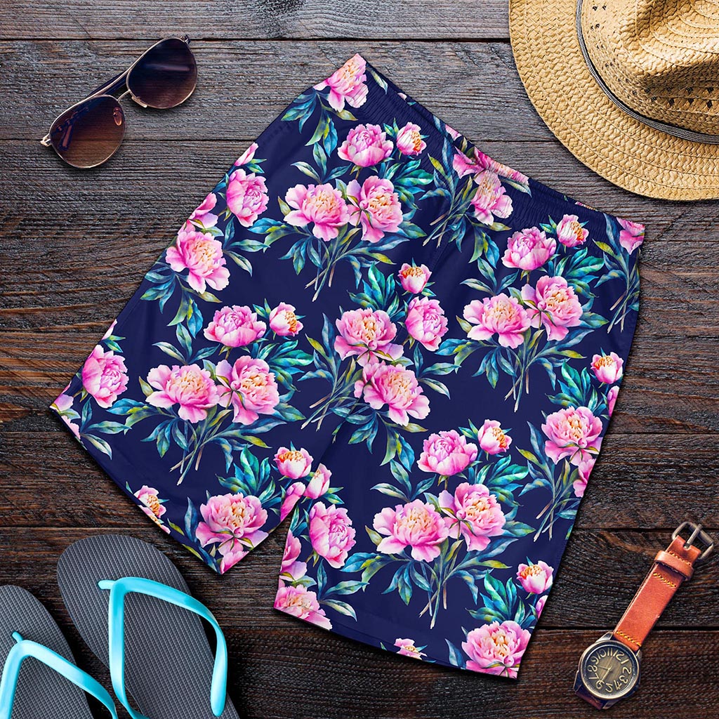 Pink Peony Floral Flower Pattern Print Men's Shorts