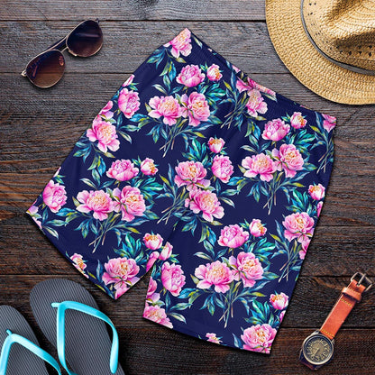 Pink Peony Floral Flower Pattern Print Men's Shorts