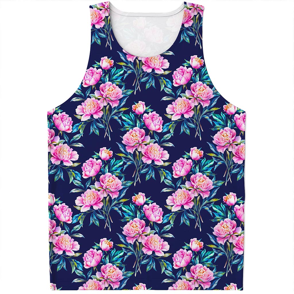 Pink Peony Floral Flower Pattern Print Men's Tank Top