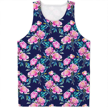 Pink Peony Floral Flower Pattern Print Men's Tank Top