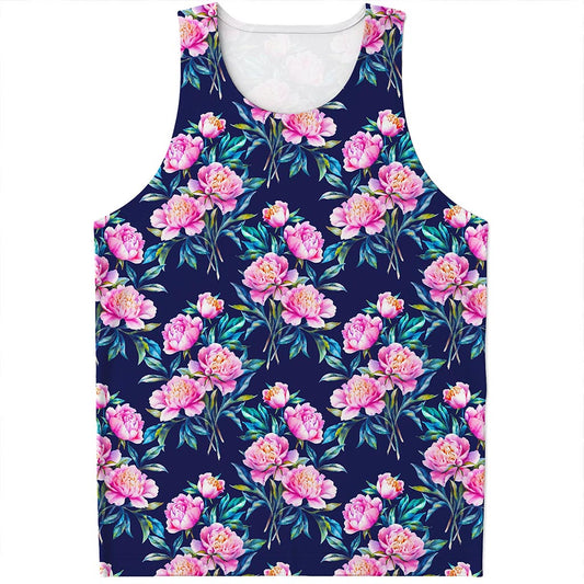 Pink Peony Floral Flower Pattern Print Men's Tank Top