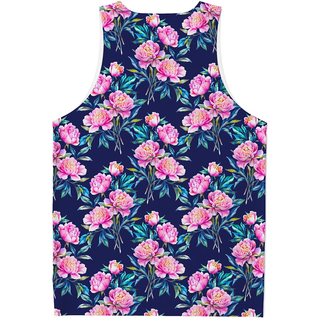 Pink Peony Floral Flower Pattern Print Men's Tank Top