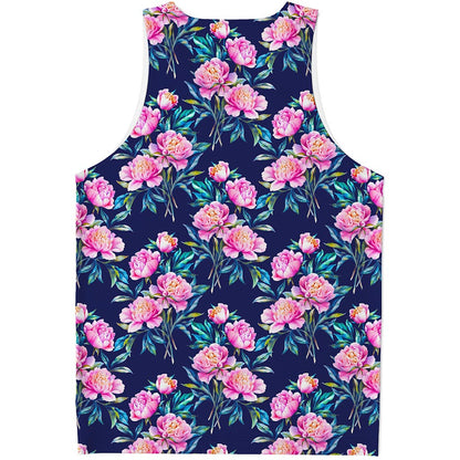 Pink Peony Floral Flower Pattern Print Men's Tank Top