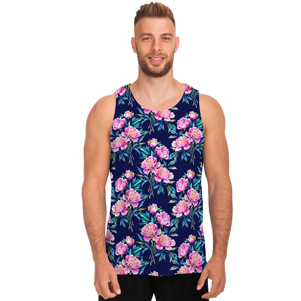 Pink Peony Floral Flower Pattern Print Men's Tank Top