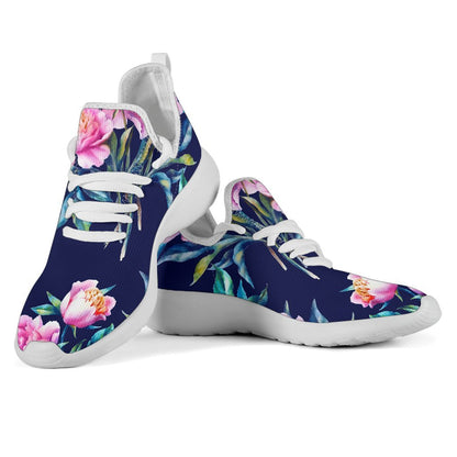 Pink Peony Floral Flower Pattern Print Mesh Knit Shoes GearFrost