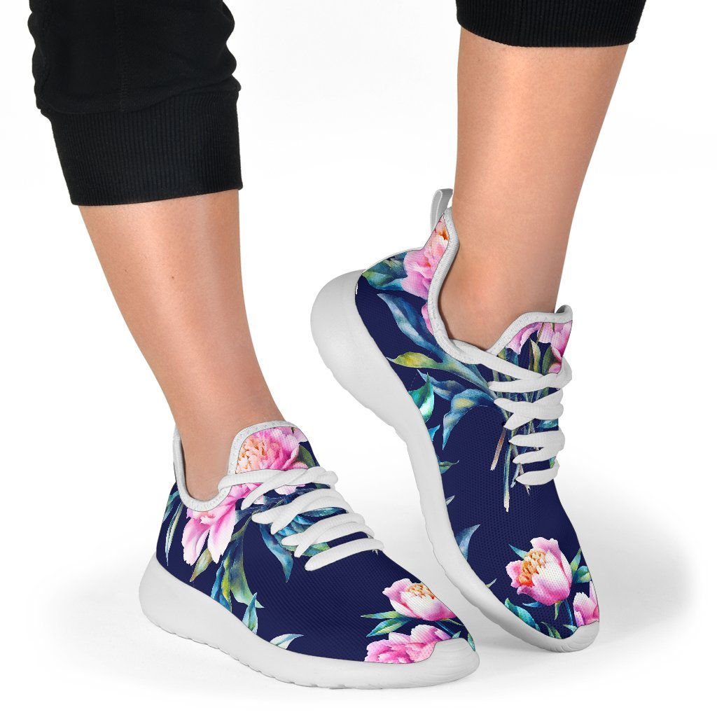 Pink Peony Floral Flower Pattern Print Mesh Knit Shoes GearFrost