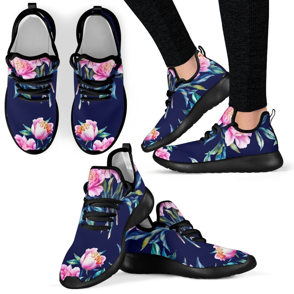 Pink Peony Floral Flower Pattern Print Mesh Knit Shoes GearFrost