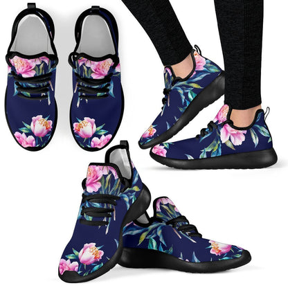 Pink Peony Floral Flower Pattern Print Mesh Knit Shoes GearFrost