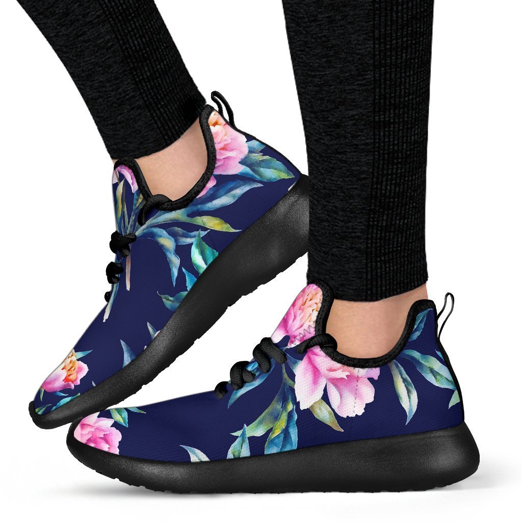 Pink Peony Floral Flower Pattern Print Mesh Knit Shoes GearFrost