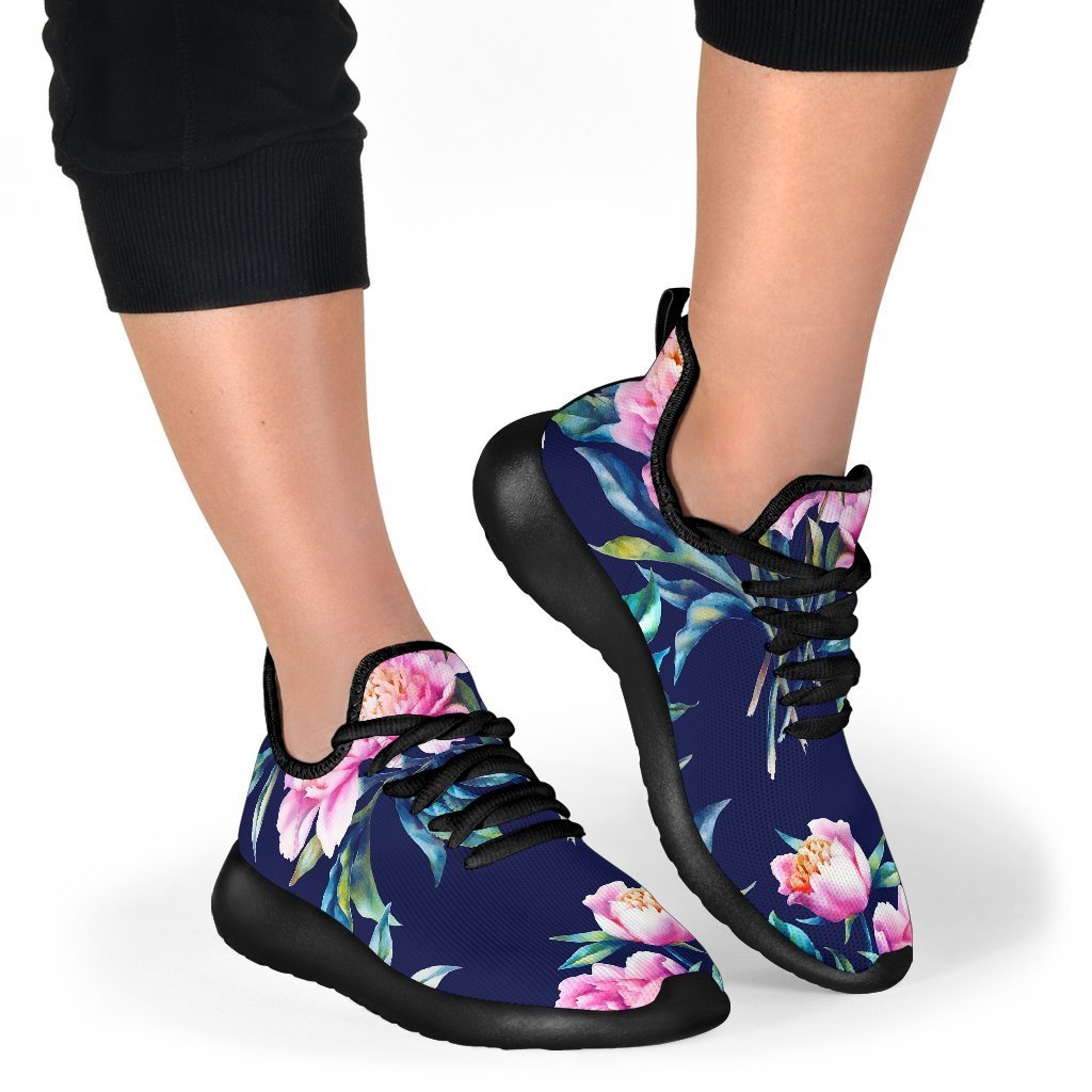 Pink Peony Floral Flower Pattern Print Mesh Knit Shoes GearFrost