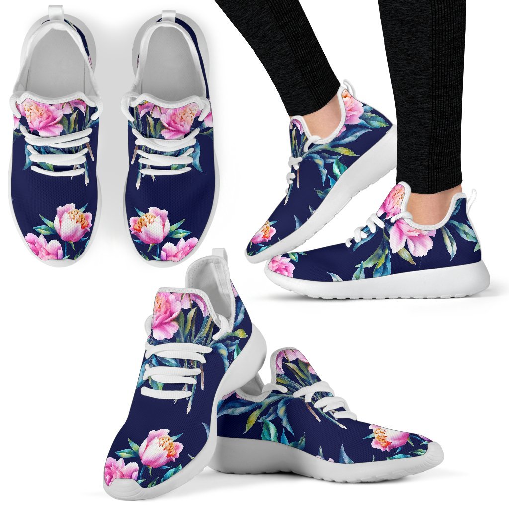 Pink Peony Floral Flower Pattern Print Mesh Knit Shoes GearFrost