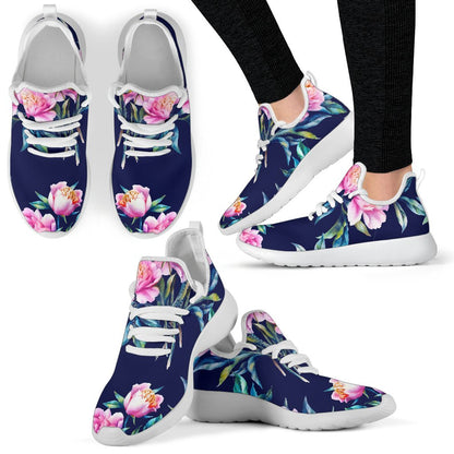 Pink Peony Floral Flower Pattern Print Mesh Knit Shoes GearFrost