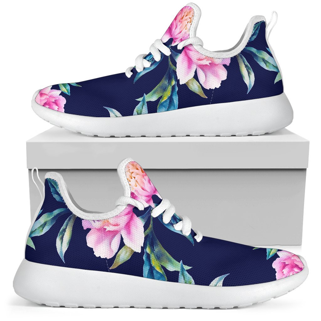 Pink Peony Floral Flower Pattern Print Mesh Knit Shoes GearFrost