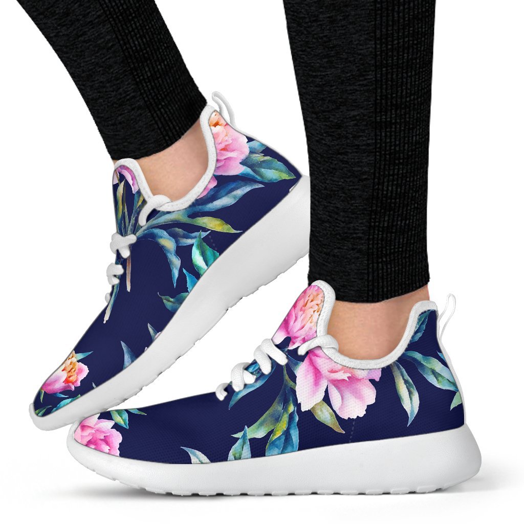 Pink Peony Floral Flower Pattern Print Mesh Knit Shoes GearFrost