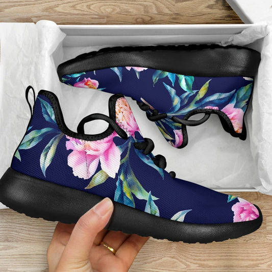 Pink Peony Floral Flower Pattern Print Mesh Knit Shoes GearFrost