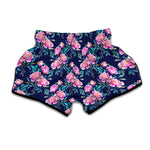 Pink Peony Floral Flower Pattern Print Muay Thai Boxing Shorts