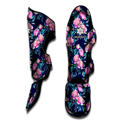 Pink Peony Floral Flower Pattern Print Muay Thai Shin Guard