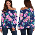 Pink Peony Floral Flower Pattern Print Off The Shoulder Sweatshirt