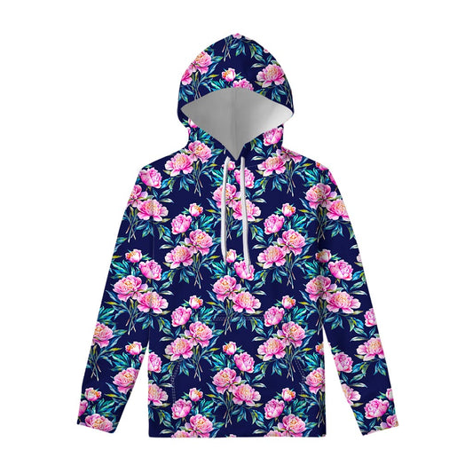 Pink Peony Floral Flower Pattern Print Pullover Hoodie