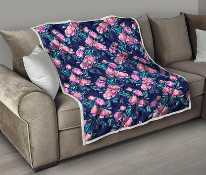 Pink Peony Floral Flower Pattern Print Quilt
