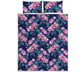 Pink Peony Floral Flower Pattern Print Quilt Bed Set
