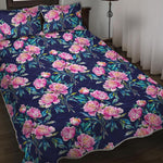 Pink Peony Floral Flower Pattern Print Quilt Bed Set