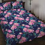 Pink Peony Floral Flower Pattern Print Quilt Bed Set