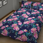 Pink Peony Floral Flower Pattern Print Quilt Bed Set
