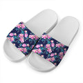 Pink Peony Floral Flower Pattern Print White Slide Sandals