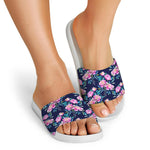 Pink Peony Floral Flower Pattern Print White Slide Sandals