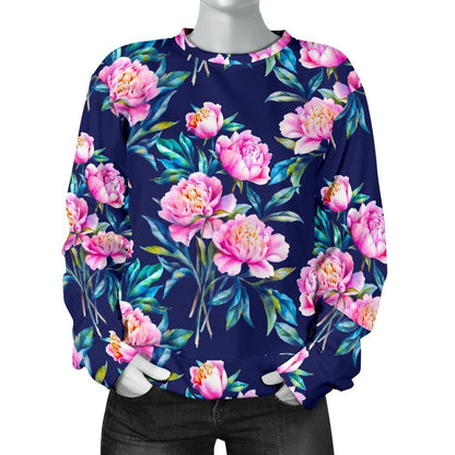 Pink Peony Floral Flower Pattern Print Women's Crewneck Sweatshirt GearFrost