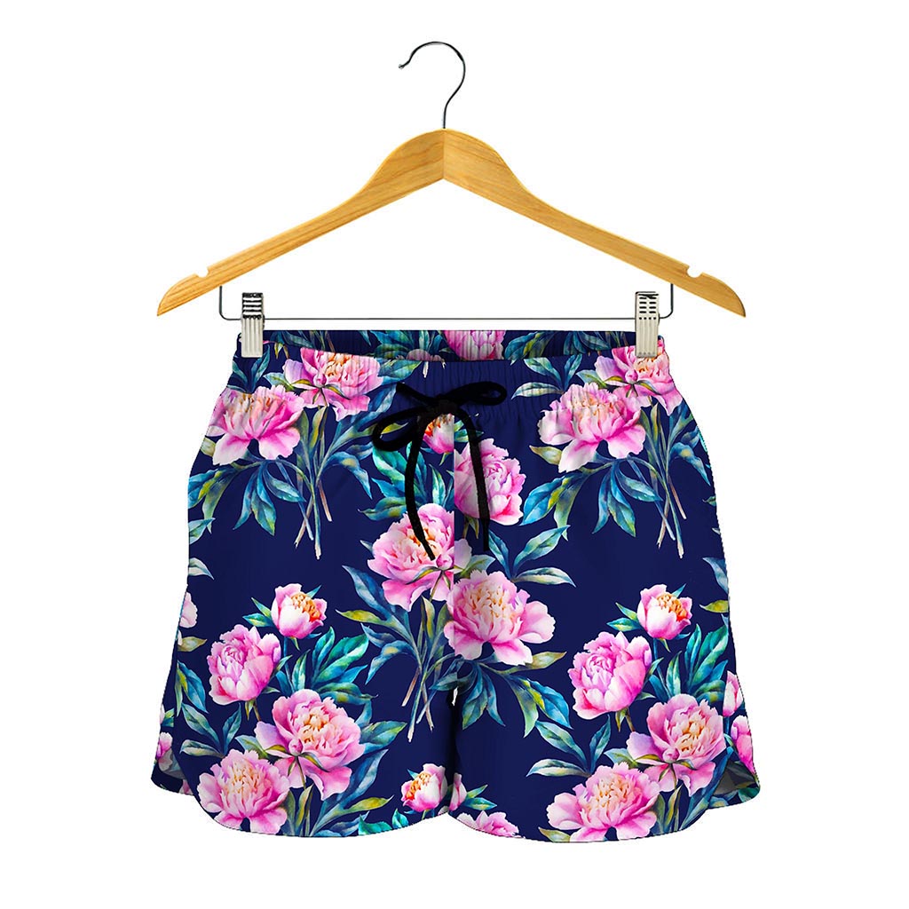 Pink Peony Floral Flower Pattern Print Women's Shorts