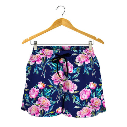 Pink Peony Floral Flower Pattern Print Women's Shorts