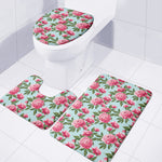 Pink Peony Pattern Print 3 Piece Bath Mat Set