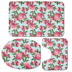 Pink Peony Pattern Print 3 Piece Bath Mat Set