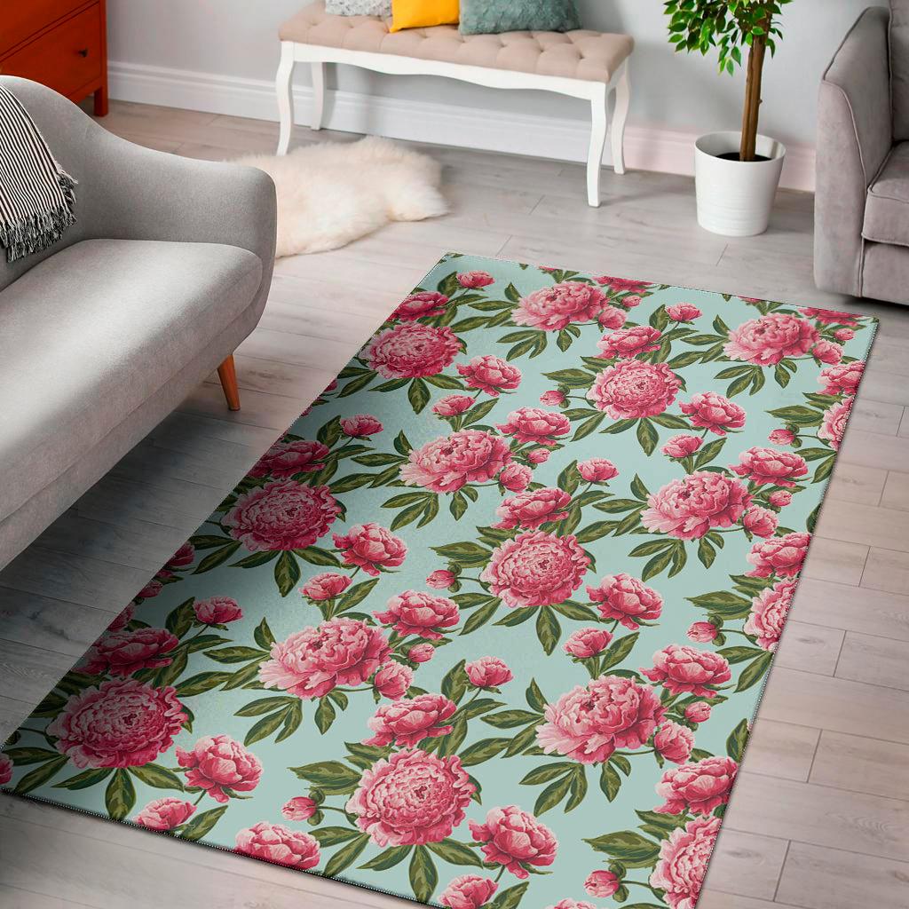 Pink Peony Pattern Print Area Rug