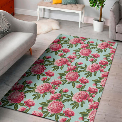 Pink Peony Pattern Print Area Rug