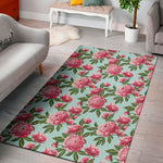 Pink Peony Pattern Print Area Rug