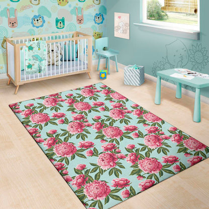 Pink Peony Pattern Print Area Rug