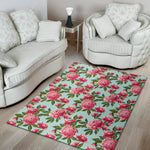 Pink Peony Pattern Print Area Rug