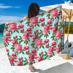 Pink Peony Pattern Print Beach Sarong Wrap