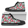 Pink Peony Pattern Print Black High Top Sneakers