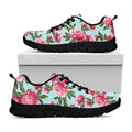 Pink Peony Pattern Print Black Running Shoes