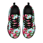 Pink Peony Pattern Print Black Sneakers