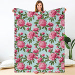 Pink Peony Pattern Print Blanket