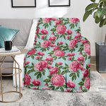 Pink Peony Pattern Print Blanket