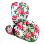 Pink Peony Pattern Print Boxing Gloves