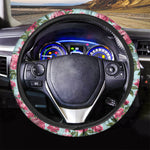 Pink Peony Pattern Print Car Steering Wheel Cover