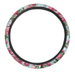 Pink Peony Pattern Print Car Steering Wheel Cover