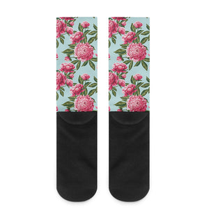 Pink Peony Pattern Print Crew Socks